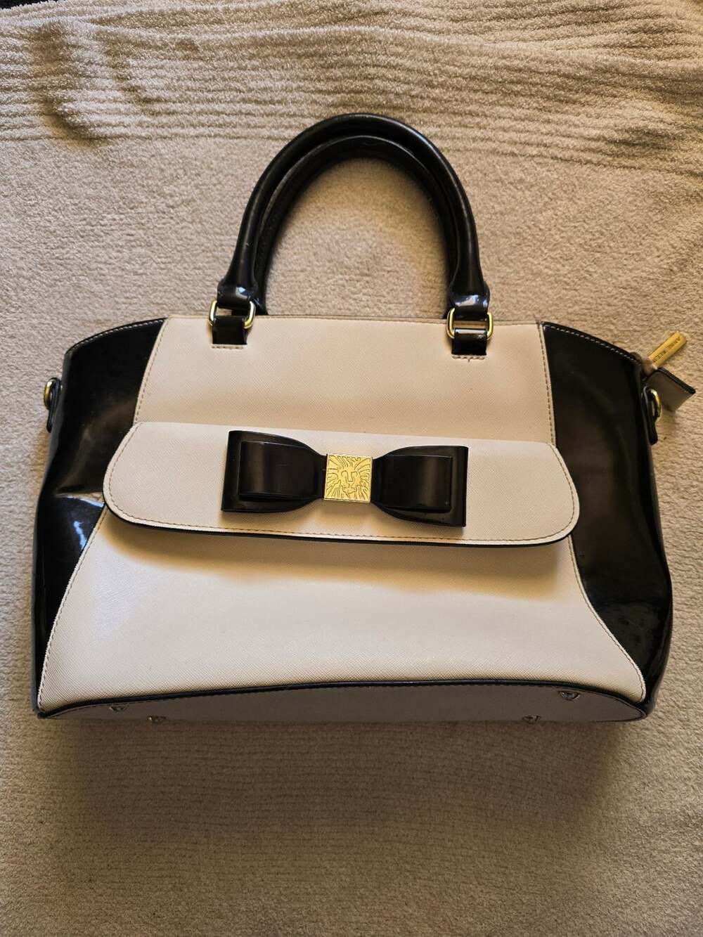 Anne Klein Black and White Bow Satchel Handbag